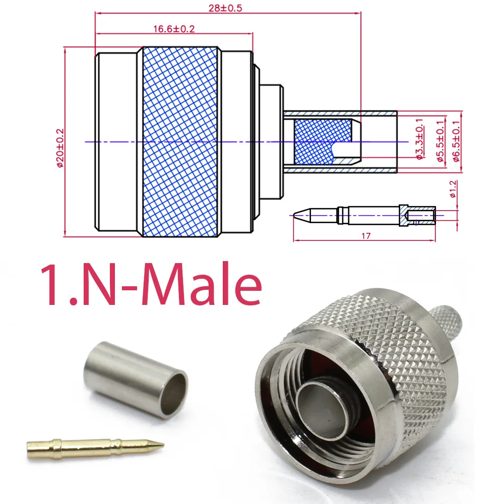 L16 N Male Female Connector  N Type Male Female Crimp Straight Connector for RG59  RG316 RG58 RG402 RG405 RG8 Cable