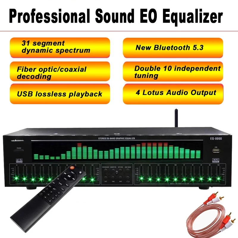 31-Band Digital Equalizer,Digital Audio Stereo Graphic EQ,Music Spectrum Analyzer,Noise Reduction,for Recording Studio