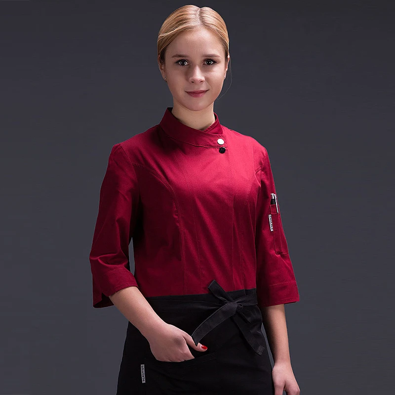 Chaqueta de cocina profesional para mujer, camisa blanca para Chef de Hotel, Catering, uniforme de cocinero femenino, restaurante, panadería, ropa de trabajo