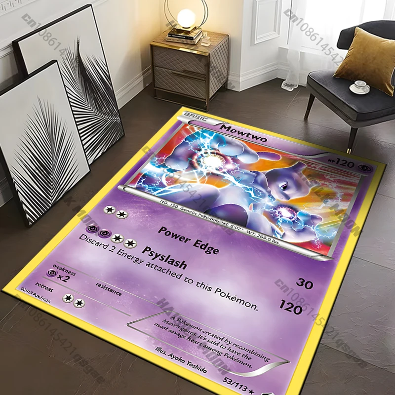 15 Sizes Japanese Anime Pokemon Mewtwo Card Area Rug,Carpet for Living Room Bedroom Sofa Doormat Decoration,Non-slip Floor Mat