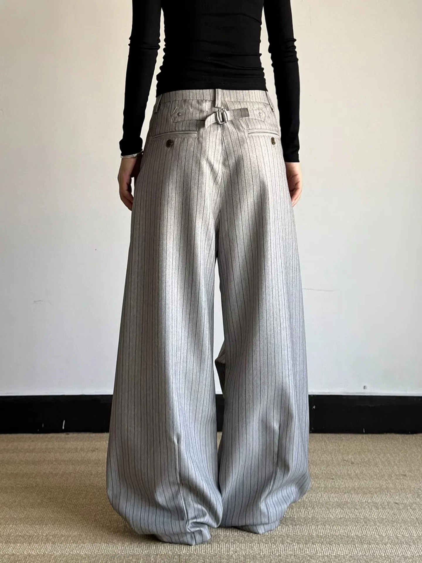 Retro Striped Men's And Women's Casual Pants Loose Wide Leg Drapey Comfortable All-Match Knife  Leisure Suit Long Trousers