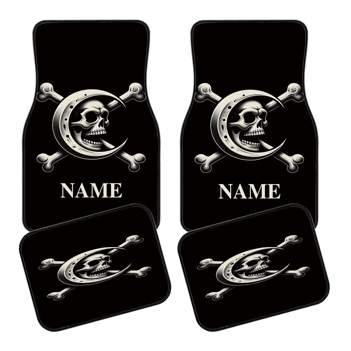 4pcs Customizable Car Floor Mats With Cool Skull Design Print - Perfect Gift For Christmas, Halloween, Father's Day, And Valenti
