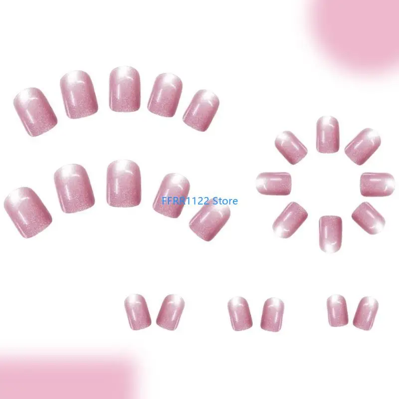 

Y1UF 24Pcs Glitters Cats Eye Press on Square Fake Full Cover Glues on