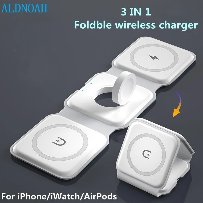 

3 in 1 Foldable Magnetic Wireless Charger for iPhone 13 12 11 Pro Max X 8 Portable Wireless Charger for Apple Watch 7 6 AirPod 3