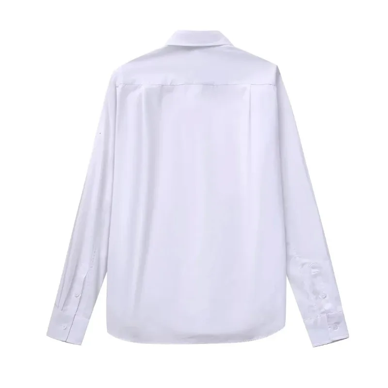 2024 Summer Women's Fashion White Shirt with Lapel Cut-out Slim Shirt Women's Casual Street Wear