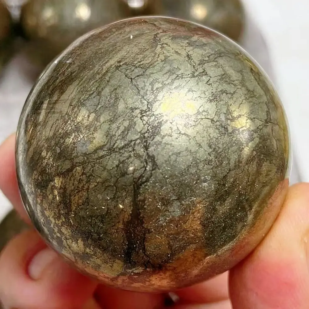 1.77''-2.36'' Polished Pyrite Stone Crystal Rocks Round Sphere Yellow And Black Stripe Spiritual Souvenir Gift