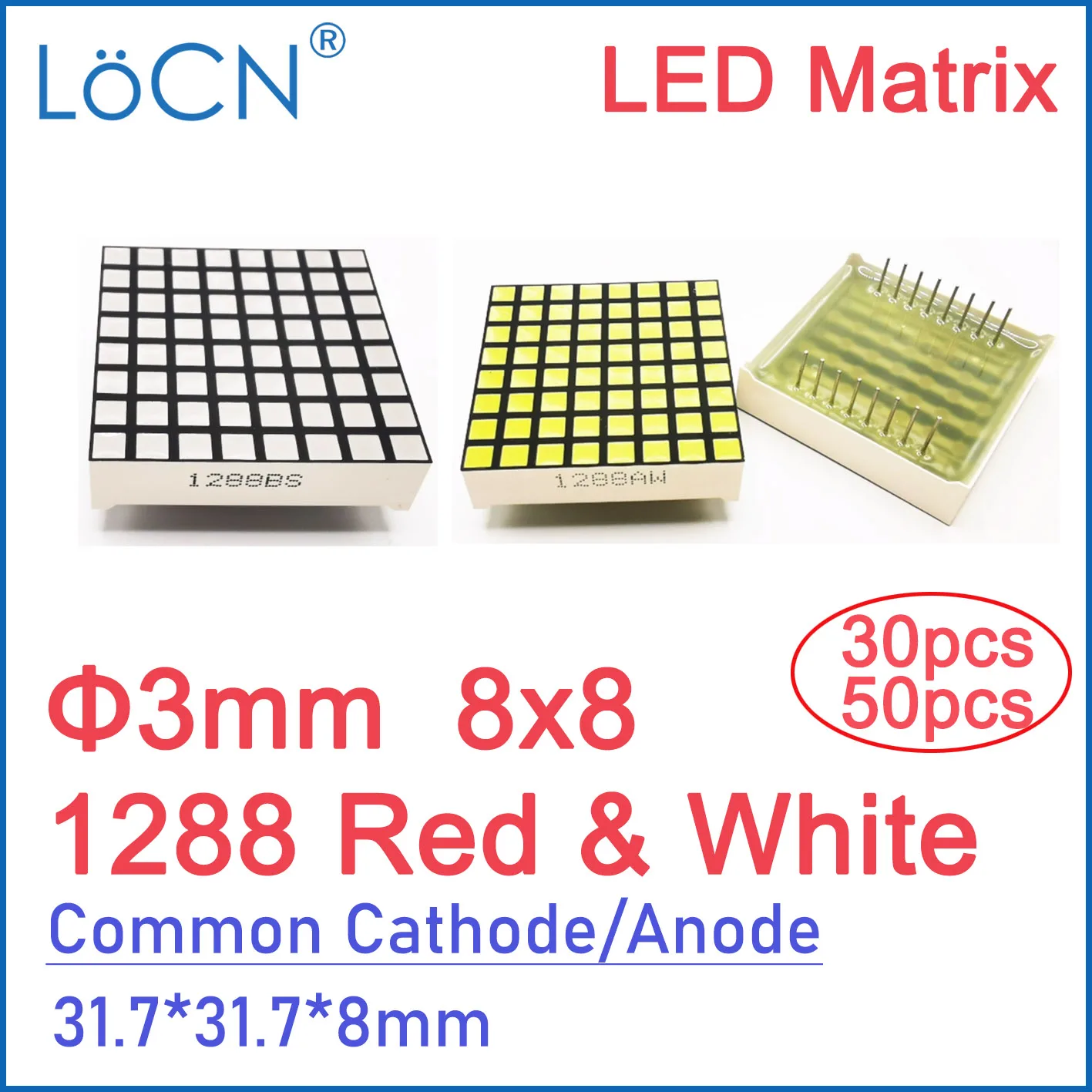 

8x8 8*8 3 мм светодиодный квадратный матричный дисплейный модуль 1288 ЧЕРВОНО-БЕЛЫЙ высокояркий общий катодный анод diy цифровой блок экрана лифта
