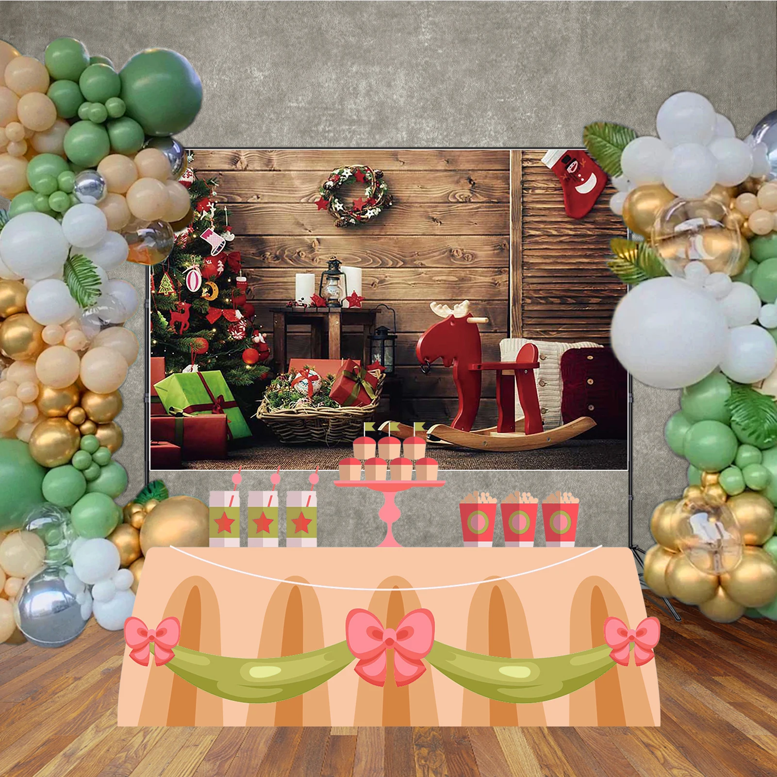 MOON.QG Winter Christmas Backgrounds Warehouse Cabin Wreath Photography Backdrop Photography Accessories Photo Studio Photozone