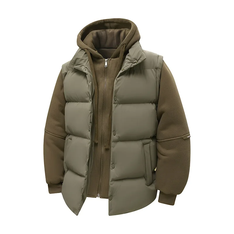 Men Winter New Style Loose Hooded Cotton Jacket 2026 Fashion down Cotton Thick Coat Fake Two Piece