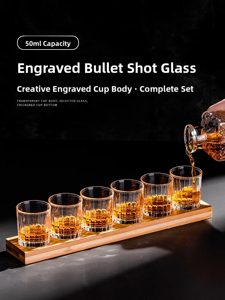 Bar Engraved Small Liquor Cup Bullet Cup Whiskey Glass Set Foreign Liquor Cup Dumpling Jagermeister Shot Cup Glass Material