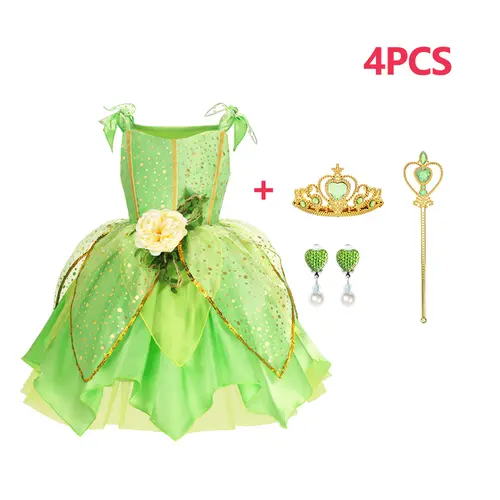 Girls Jasmine Elf Dress Kids Cosplay Fancy Flowers Christmas Birthday Costume Carnival Disguise Princess Party Clothes 2-10T - Image 12
