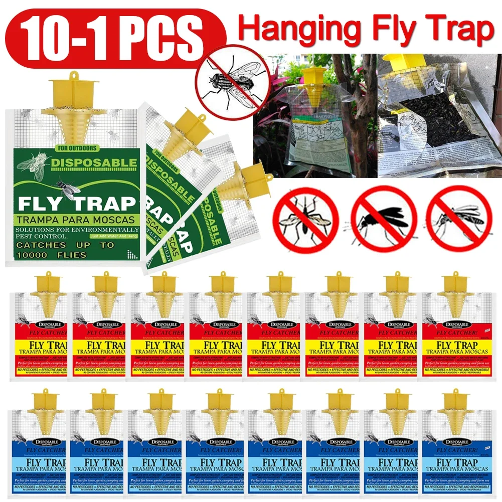 1-10pcs Fly Trap Hanging Insect Fly Attract Catcher Disposable Fly Catcher Bag Non Toxic Pest Control Bug Trap Bag for Outdoor