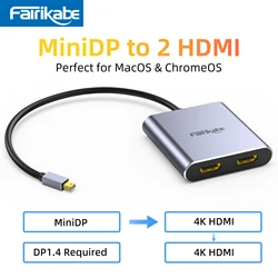 4K60Hz MiniDP Splitter to 2HDMI MiniDisplayport to HDMI Hub MiniDP Distributor ExtendDisplay for MacBook iMac MacMini VR Camera