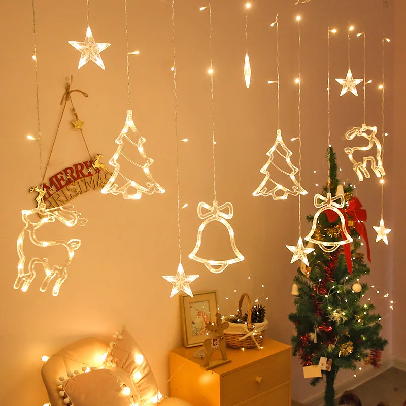 

Christmas Lights for Window Star Bell Elk Xmas Lights for Christmas Decorations Indoor Wall Window Xmas Decor, Party