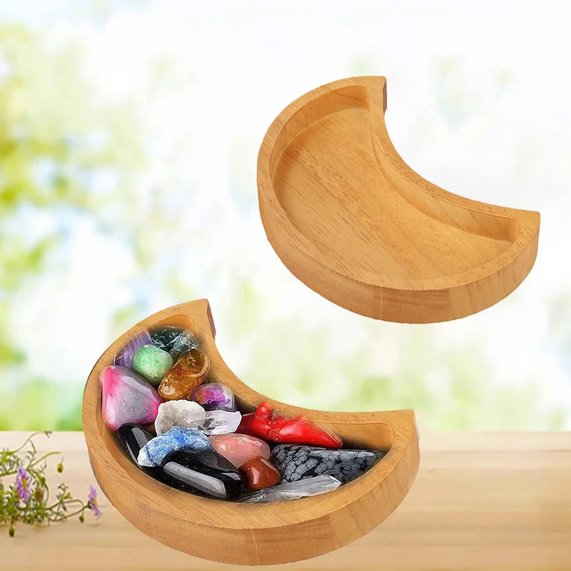 Creative Crescent Moon Shape Pine Wood Storage Tray Bathroom Wooden Organizer Holder Snacks Dries Fruit Rack Jewelry Display Box