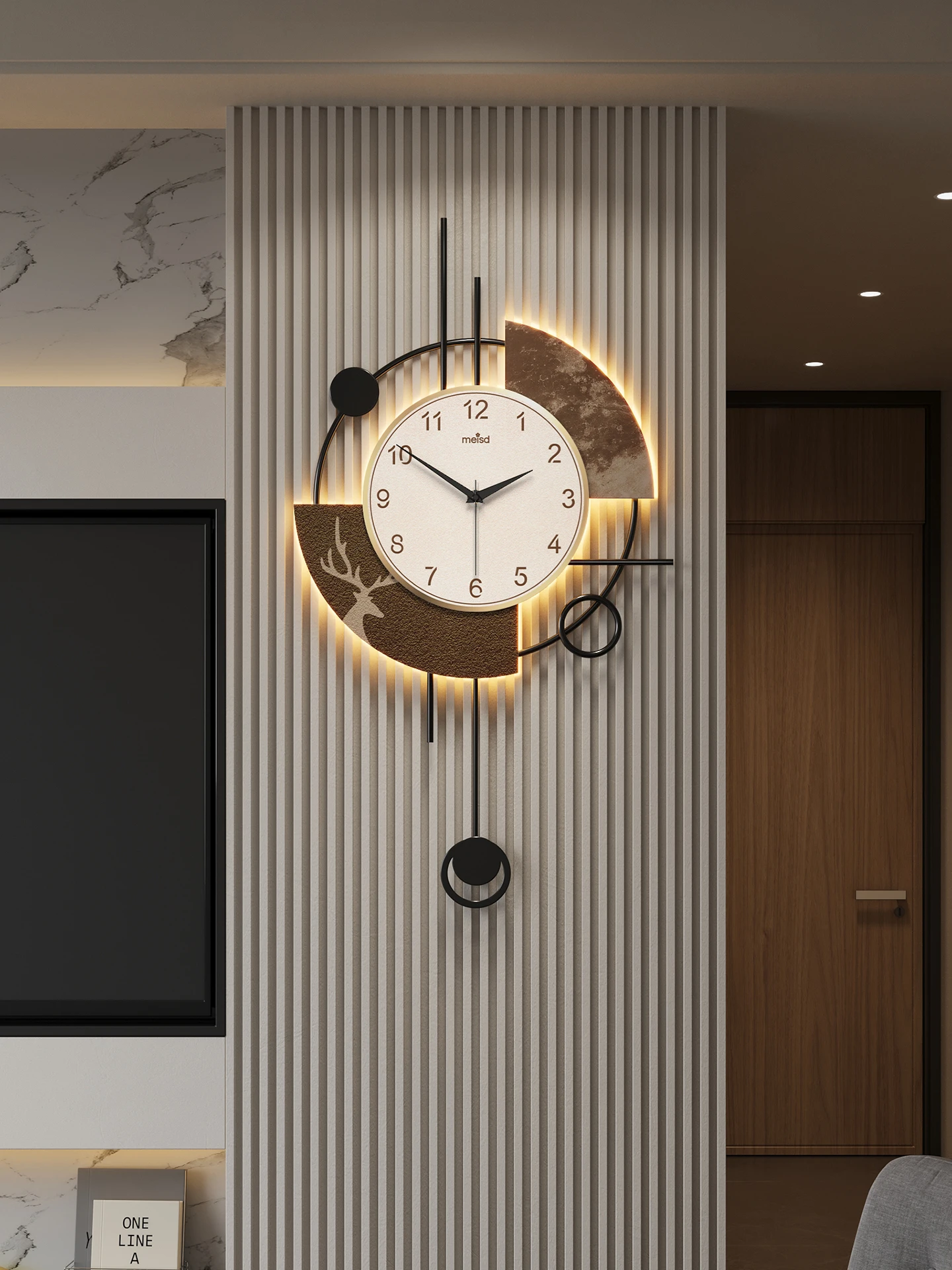 Silent Pendulum Wall Clock Modern Minimalist Creative Elegant Home Decor for Living Dining Room Wall Mounted