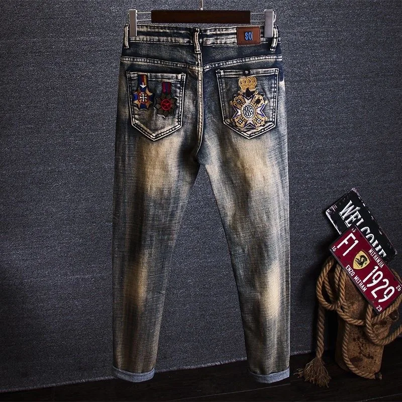 2023 Spring and Autumn New Classic Fashion Embroidered Patch Straight Leg Jeans Men\'s Casual Comfort Stretch High Quality Pants