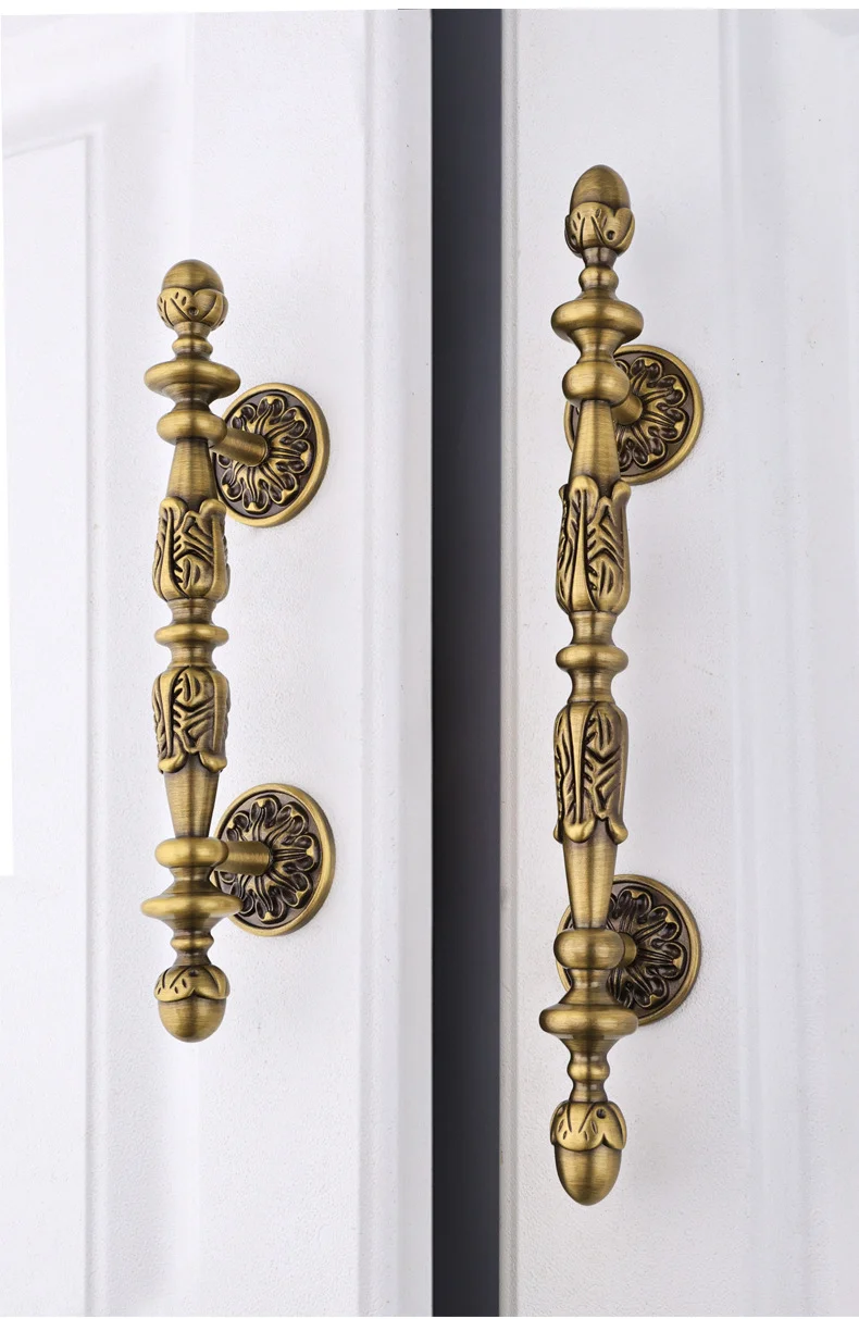 96 128mm European Retro High-Grade Carved Solid Brass Wardrobe Cupboard Wine Cabinet Dresser Furniture Door Decorative Handle 5