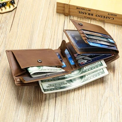 WESTAL Genuine Leather Men Wallets for Cards Holders Thirfold Wallet with Coin Pocket Photo Coin Purse Man