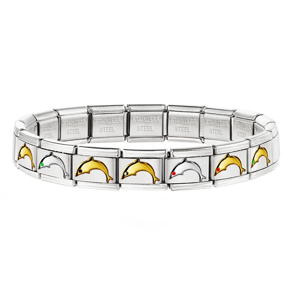 Foundation Rot Blau Grün Auge Delfin Italienische Glieder Passend für 9mm Edelstahl Schmuck DIY Perlen Herstellung Paar Armband Zubehör – Detail 2