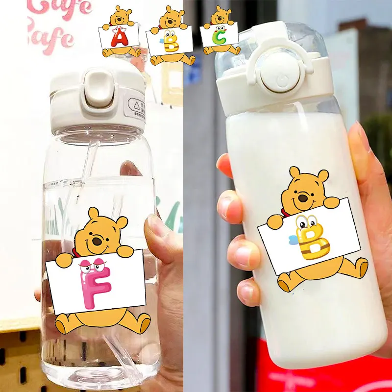 

Disney Straw Cup Bottles Winnie the Poohs 600ml/400ML Transparent Plastic Anti Drop Cute Captain Children Students Water Bottle