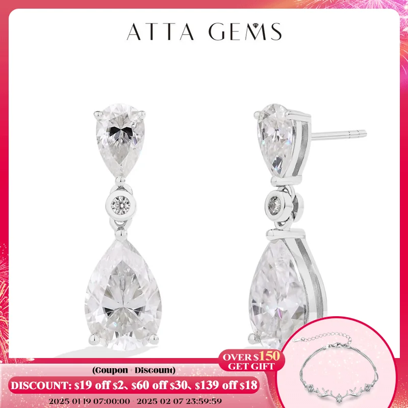 ATTAGEMS Pear Cut 5.03CT Moissanite Drop Earrings For Women Top Quality 925 Sterling Silver Engagement Wedding Fine Jewelry Gift