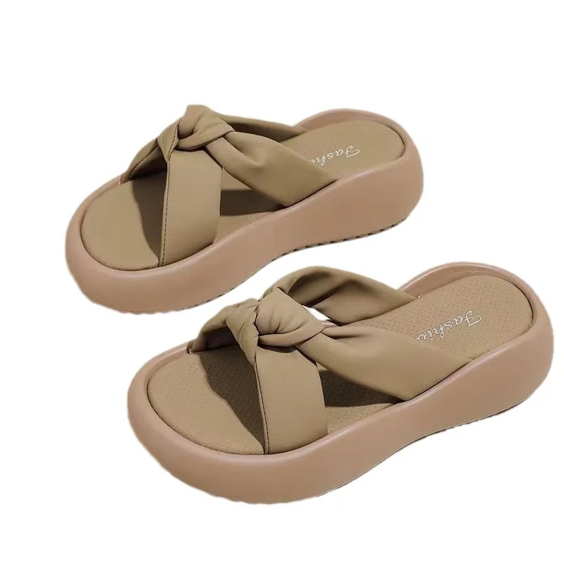 Low Slippers Women Summer Shoes Slides Platform Pantofle Shale Female Beach Fashion Soft 2024 Sabot Luxury Flat Fabric Rome Rubb