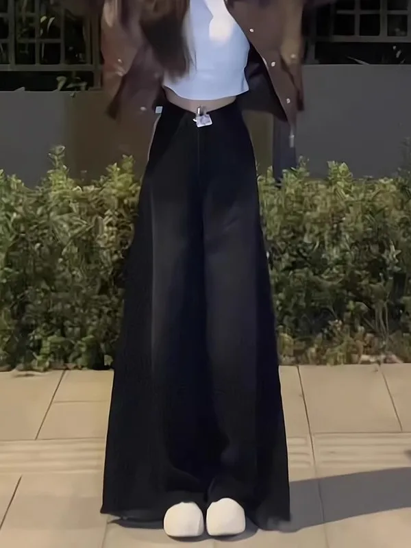 

Extra Large Size Men's High Waist Wide Leg Jeans Frayed Hem Floor Length Trousers Casual Straight Cut Loose Fit Denim Pants