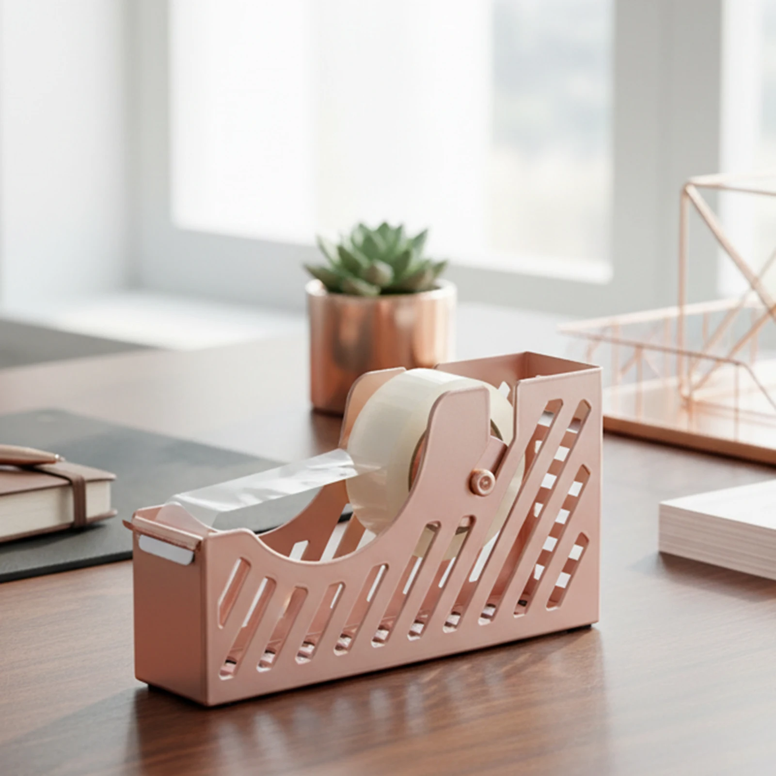 Acrylic Tape Dispenser Rose Gold Clear Durable Design Non Slip Base Office Desk Stationery for Professionals