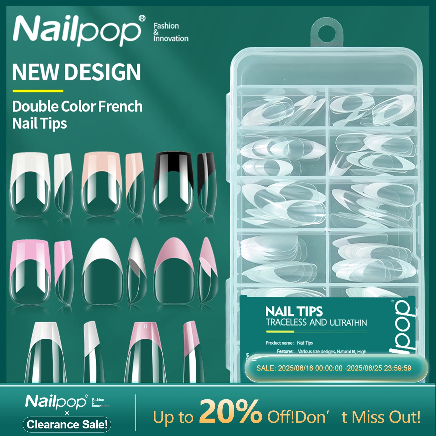 

Nailpop French Nail Tips 120PCS Short French Full Cover White Clear False Nails 12 Sizes Square Acrylic Press On Nails with Box