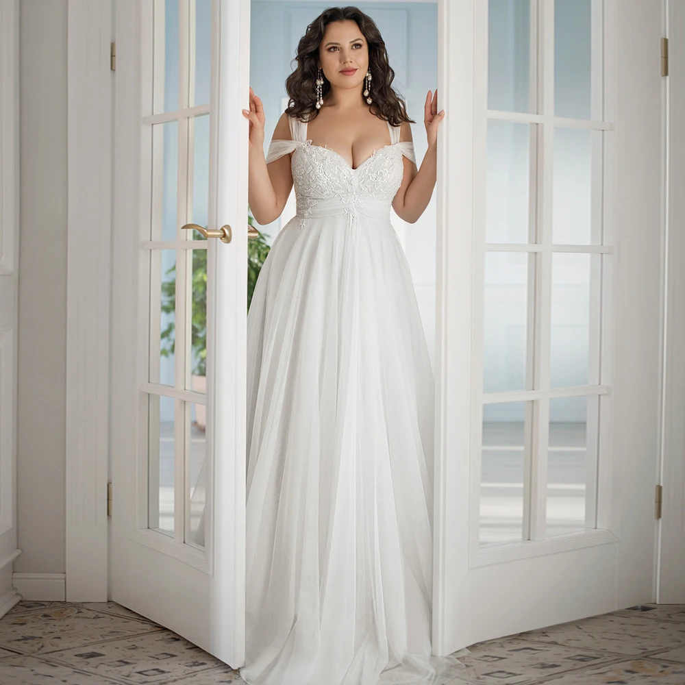 

Sexy Plus Size A-Line Off he Shoulder Wedding Dress Customized Appliques Sweetheart Tulle Civil Bridal Gowns Vestido De Novia