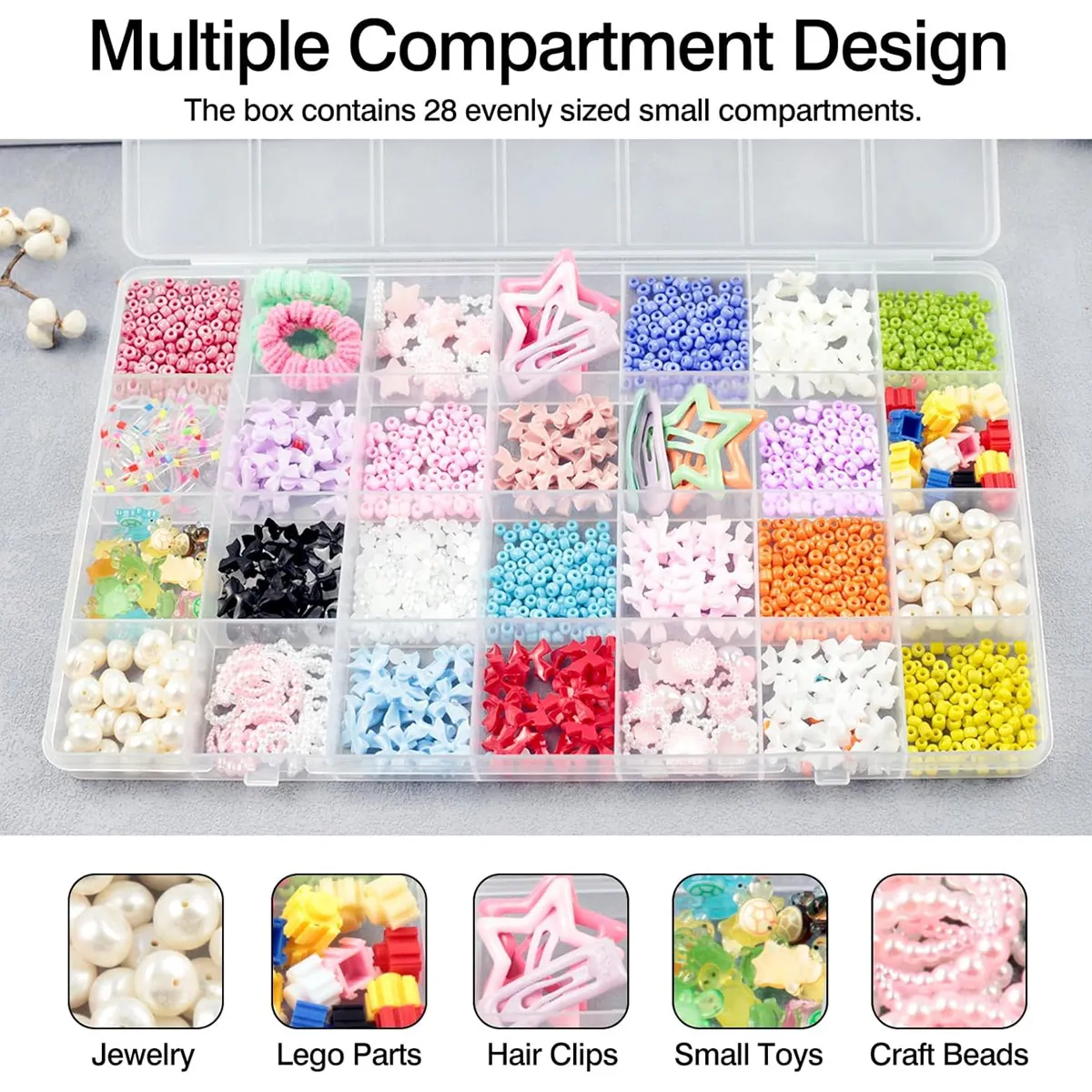 صندوق تخزين بلاستيكي مكون من 28 حجرة مع صندوق مجوهرات مقسم، يستخدم لتخزين المجوهرات والأقراط والخواتم والخرز