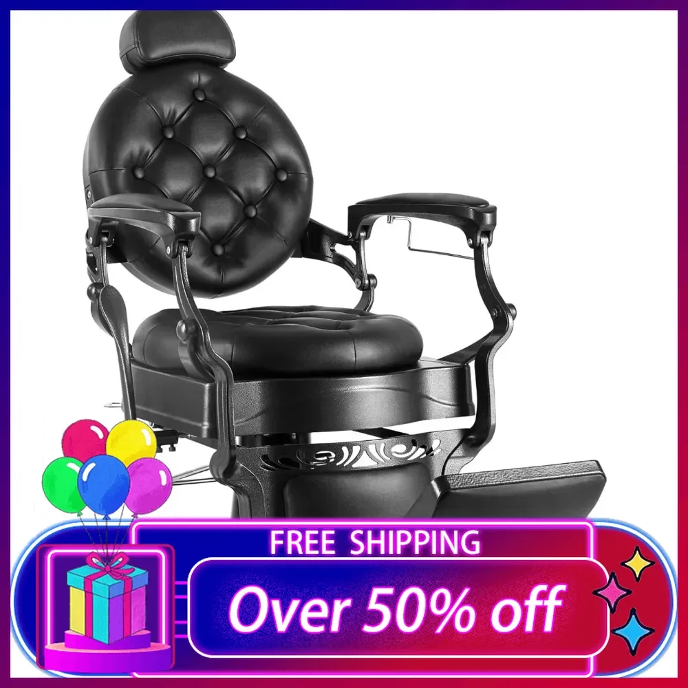 

Barber Chair All Purpose Heavy Duty, Hydraulic Recline Salon Styling Chair Retro Black,360 Degree Swivel for Hair Stylist Tattoo