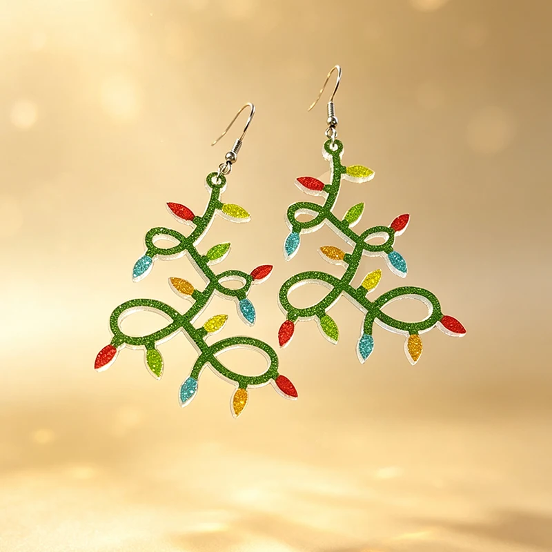 Christmas tree string lights Earrings Colorful Light Bulbs Sparkling Powder Stainless Steel Ear hook Earrings Christmas gift