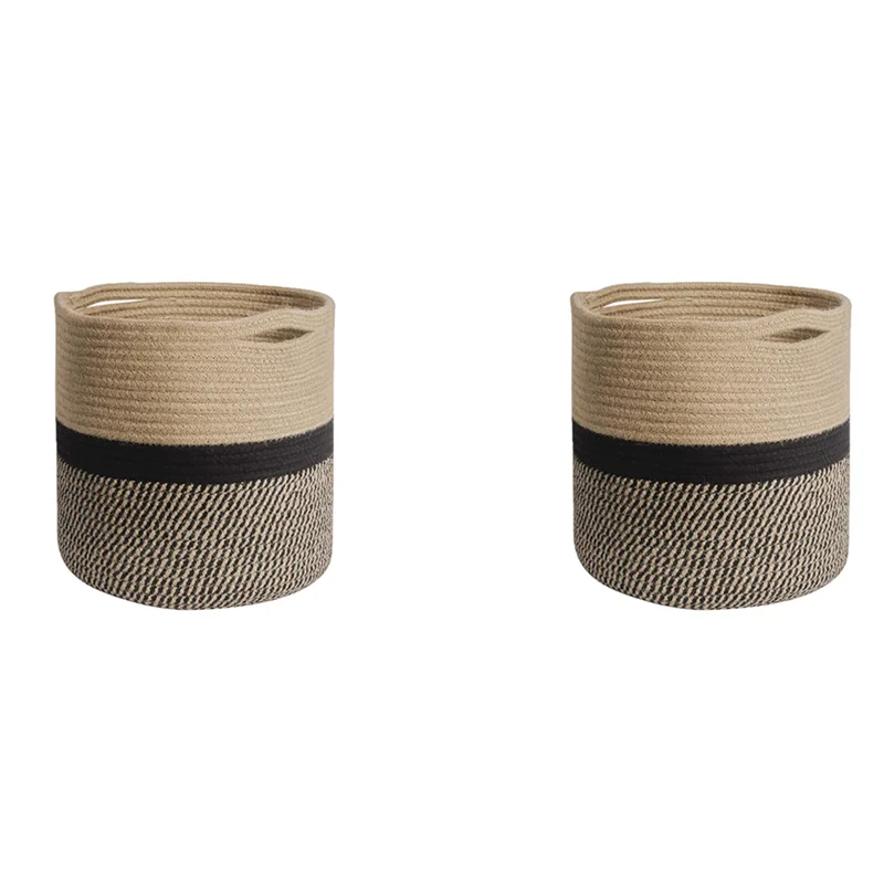 ABWR-2X صناديق التخزين سلال تنظيم المكعب ، غطاء وعاء النبات المنسوجة سلة الغسيل سلة الغسيل مع مقابض ديكور حديث