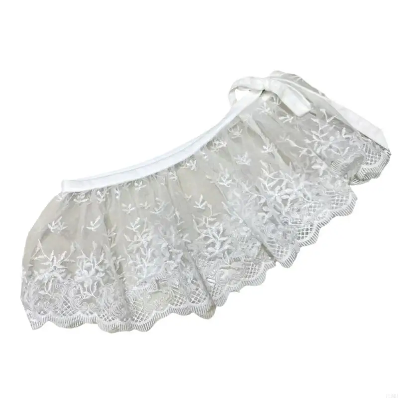 

Women Aesthetic Mini Apron Half Skirt Embroidery Lace Hip Covering Scarf Decorative Overlay Shirt Extender Fart Curtain F3MD