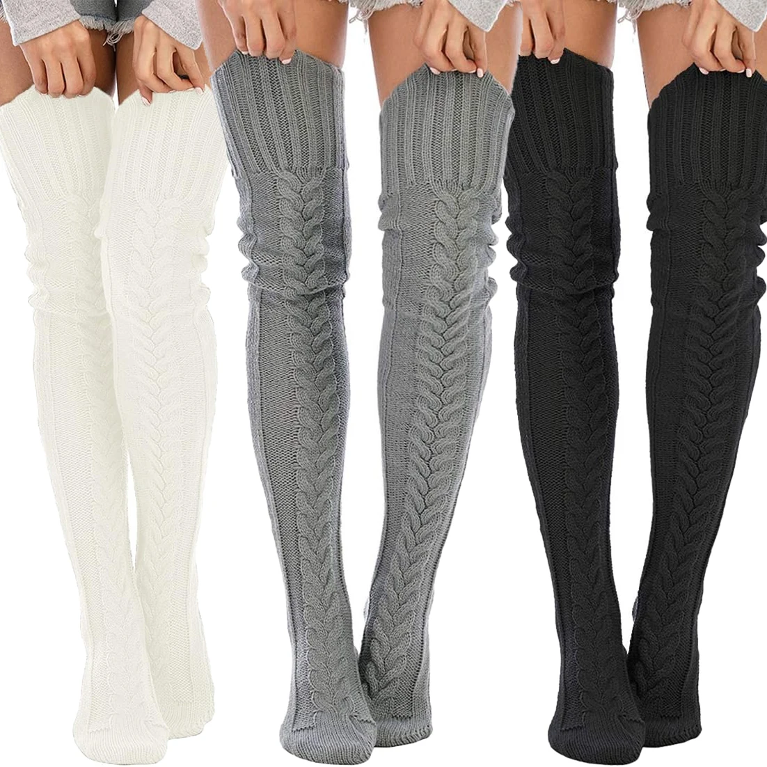 

1/2/3Pairs Women Winter Warm Thigh High Long Stockings Knitted Over Knee Socks Christmas Festival Xmas Gift Stockings Legwarmers