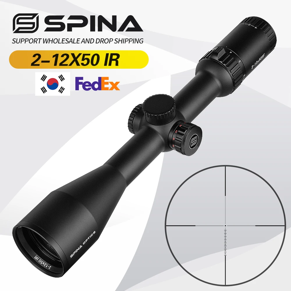 Spina Optics HD 2-12x50 Riflescope Clear View Hunting Rifle Scope Illuminated Dot Reticle Long Eye Relief Optical Sight