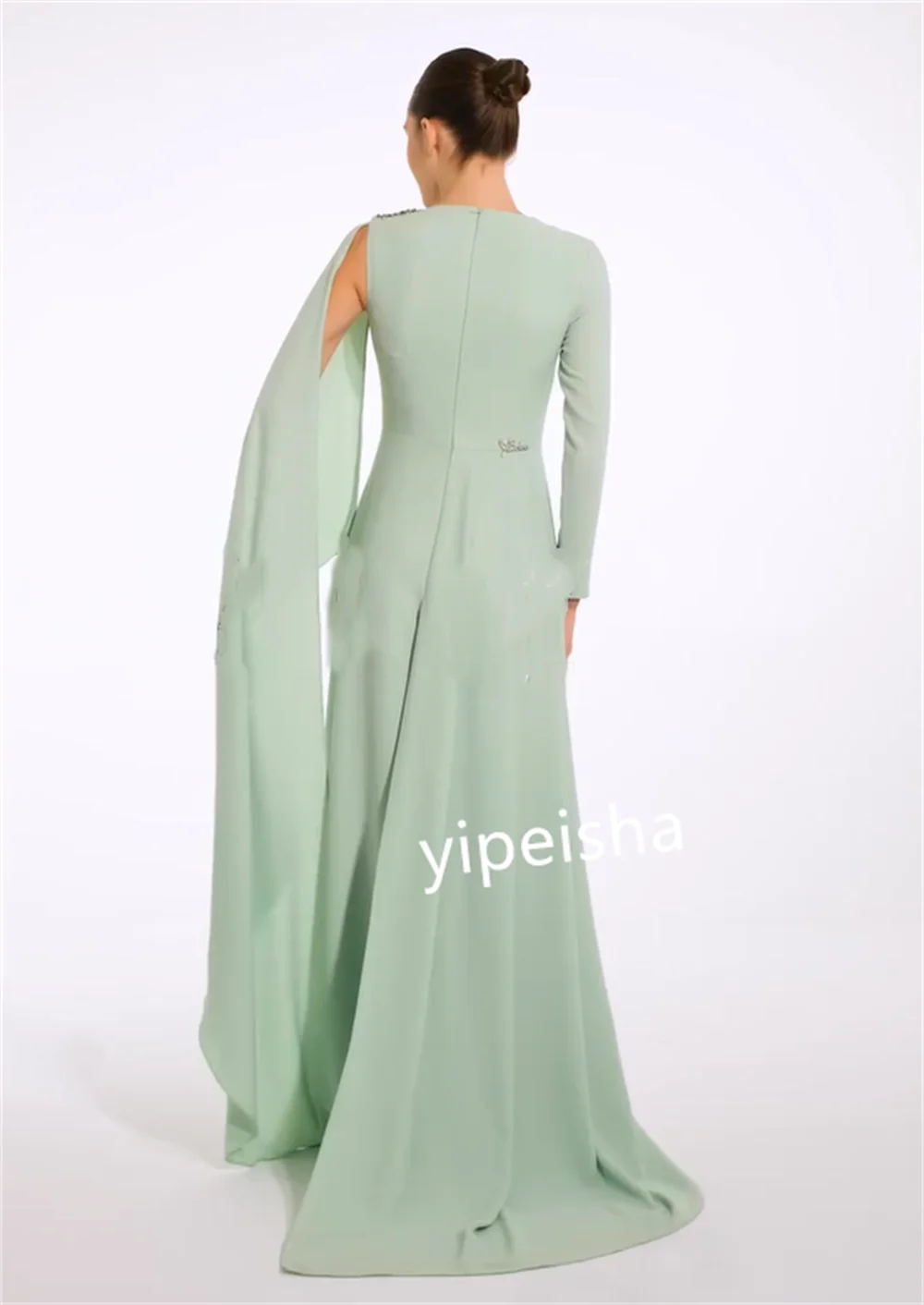 Vestido largo de gasa con apliques plisados para fiesta, joya recta, a medida, para ocasiones