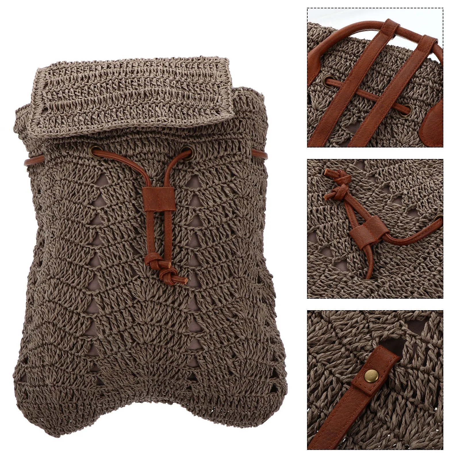 

1Pcs Practical Straw Woven Bag Fashion Lady Shoulder Drawstring Backpack Beach Storage Bag High Quality Durable Gift for Friends