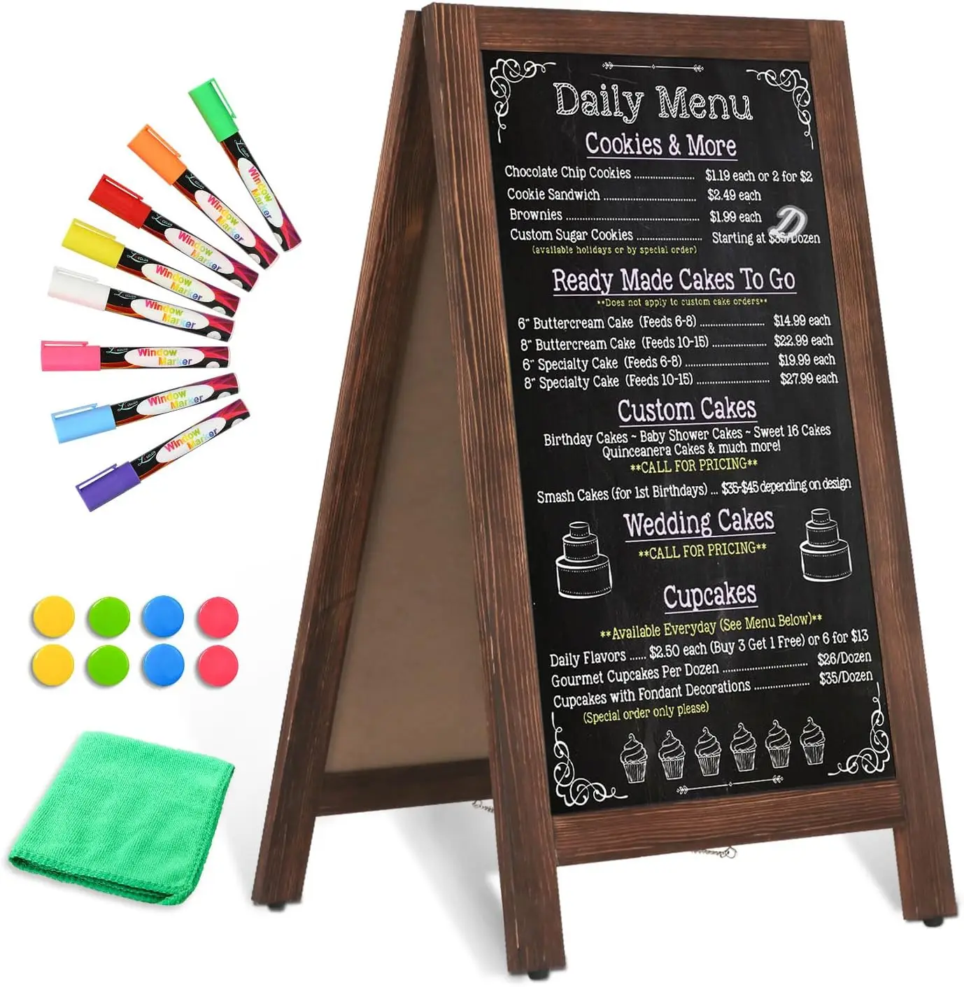 

Magnetic Double-Sided Wooden A-Frame Chalkboard Sign, 40x20 Inches, Brown for Restaurant or Wedding