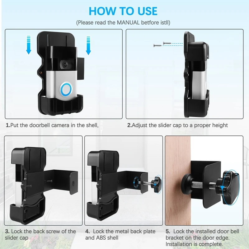 1 PCS Black Anti-Theft Doorbell Mount Easy Installation Metal Support For Ring Video Doorbell