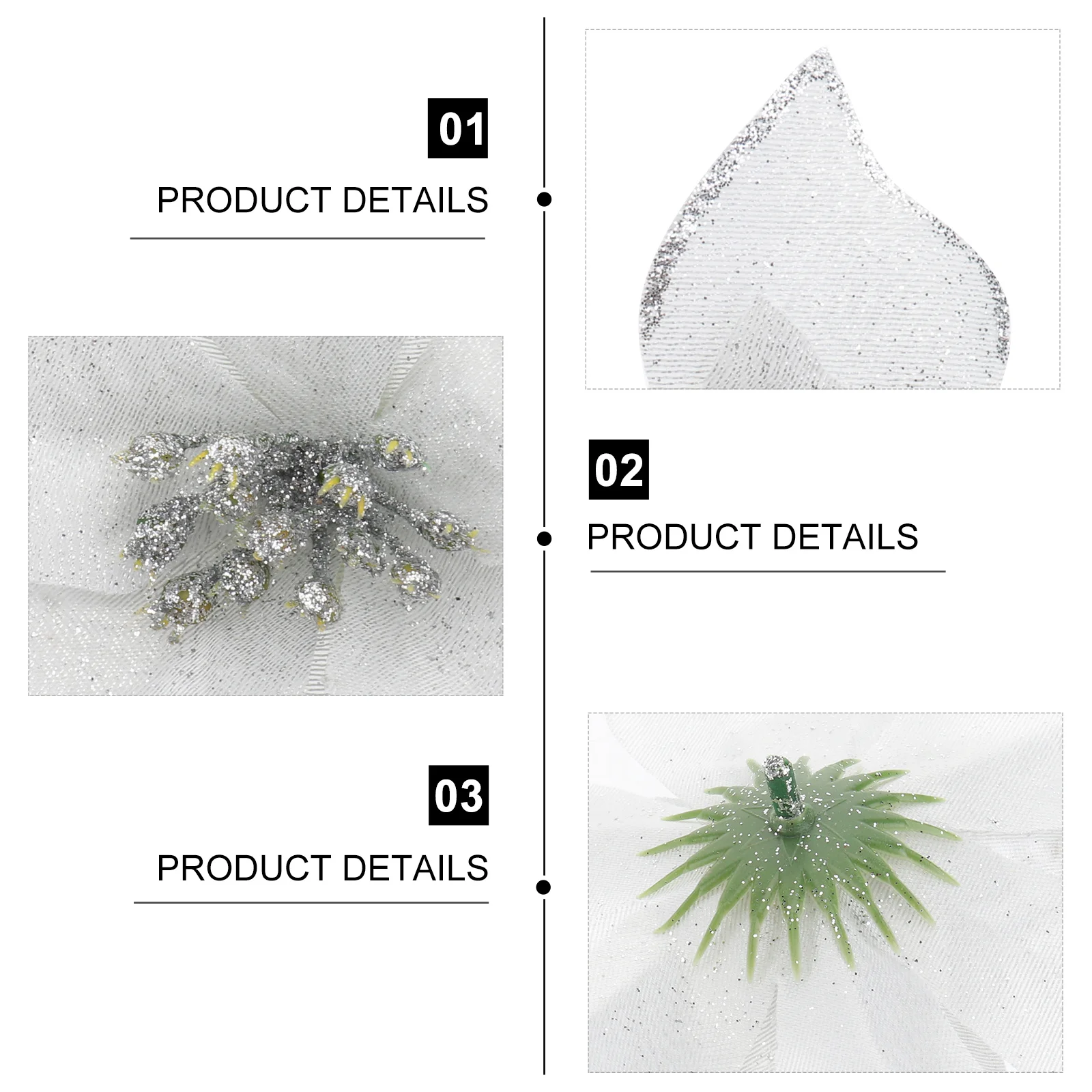 

10Pcs 13cm Silver Glitter Artificial Flowers Xmas Tree Wreath Decorations Wedding Faux Flowers Holiday Home Decor