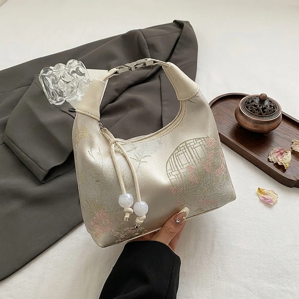 

Embroidered Pea-Shaped Handbag For Women With Adjustable Strap And Traditional Design