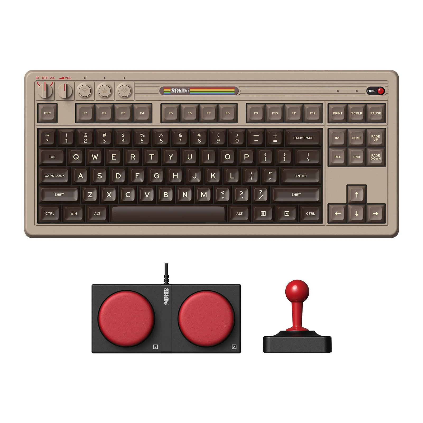 8BitDo retro mechanisch toetsenbord, BT/2.4G/USB-C hot-swappable gamingtoetsenbord met 87 toetsen, dubbele super programmeerbare knoppen
