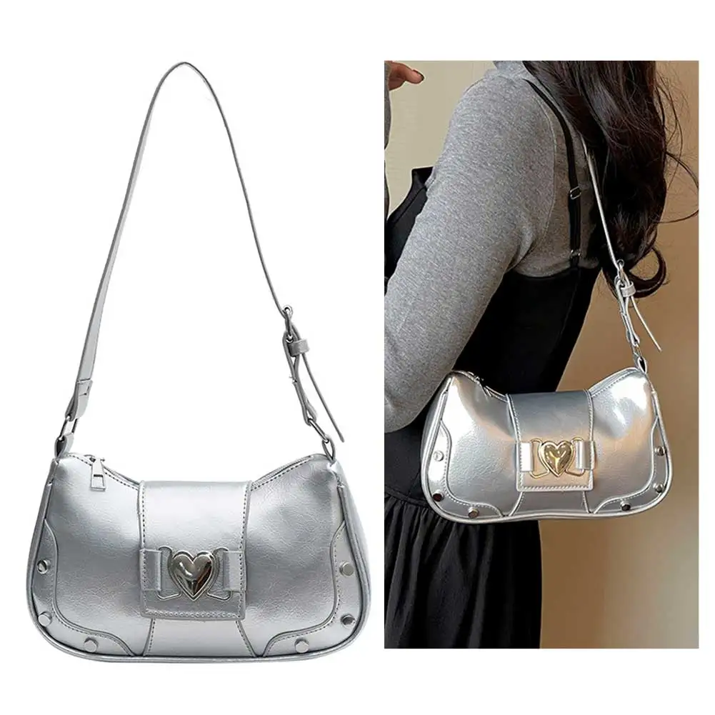

PU Leather Stylish Satchel Bags Large Capacity Women Stylish Armpit Bag Adjustable Strap Y2K Solid Color Messenger Bag
