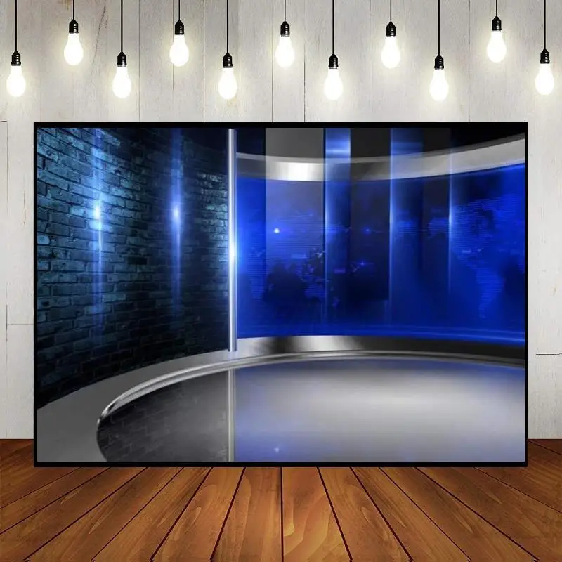 Press Conference Breaking News Broadcast Hall Live Studio Event Show TV Interior Broadcasting Party Backdrop Wall Background