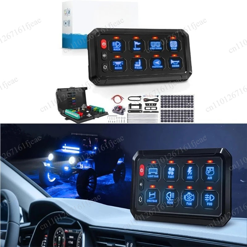 New Panel 11 Colors Adjust LED Circuit Control Relay 8/12 Gang RGB Switch  System Box Control Panel for Boat Jeep Truck