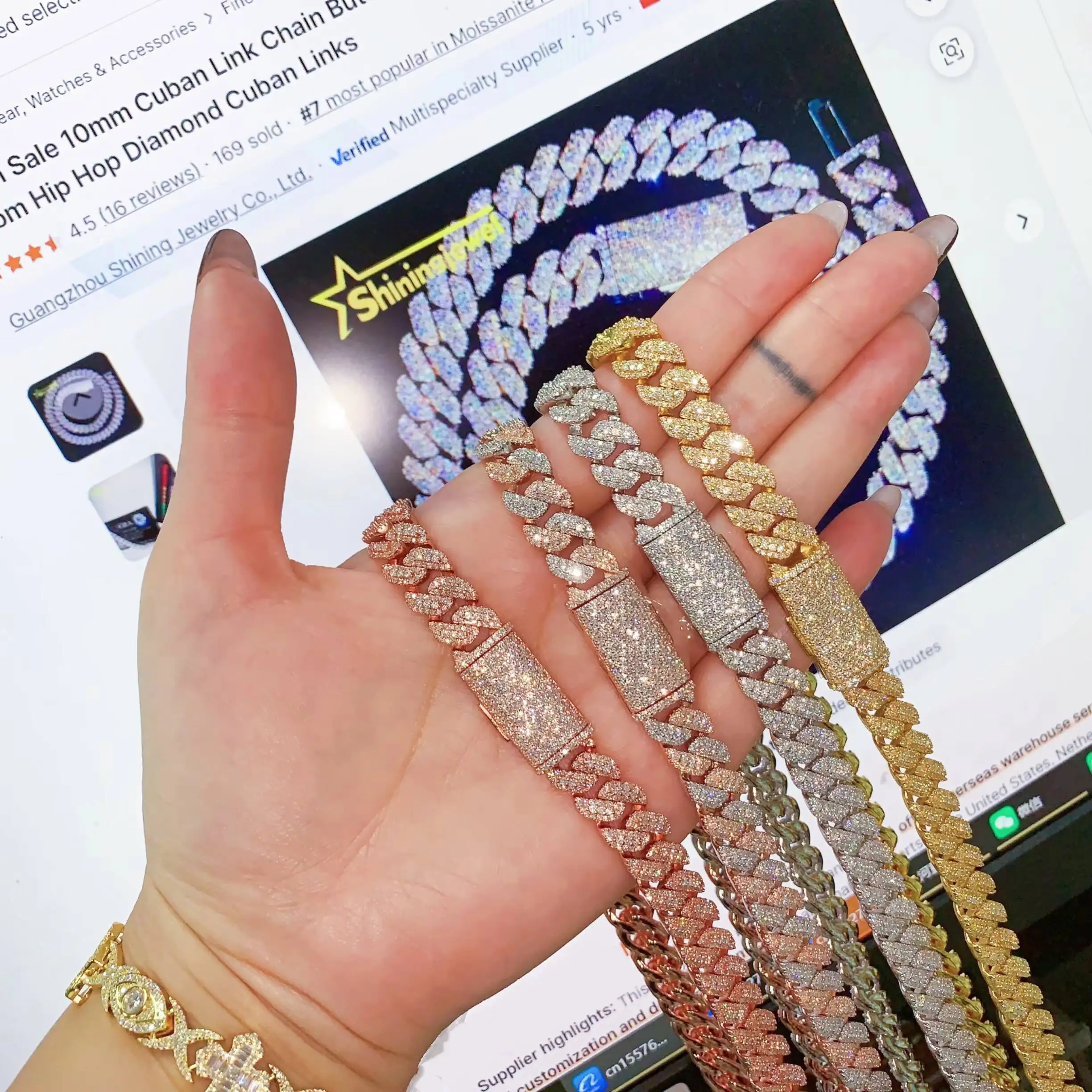 Fashion Bargain Sale 10mm Cuban Link Chain Button Design Moissanite Cuban Bracelet Necklace Custom Hip Hop Diamond Cuban Links..
