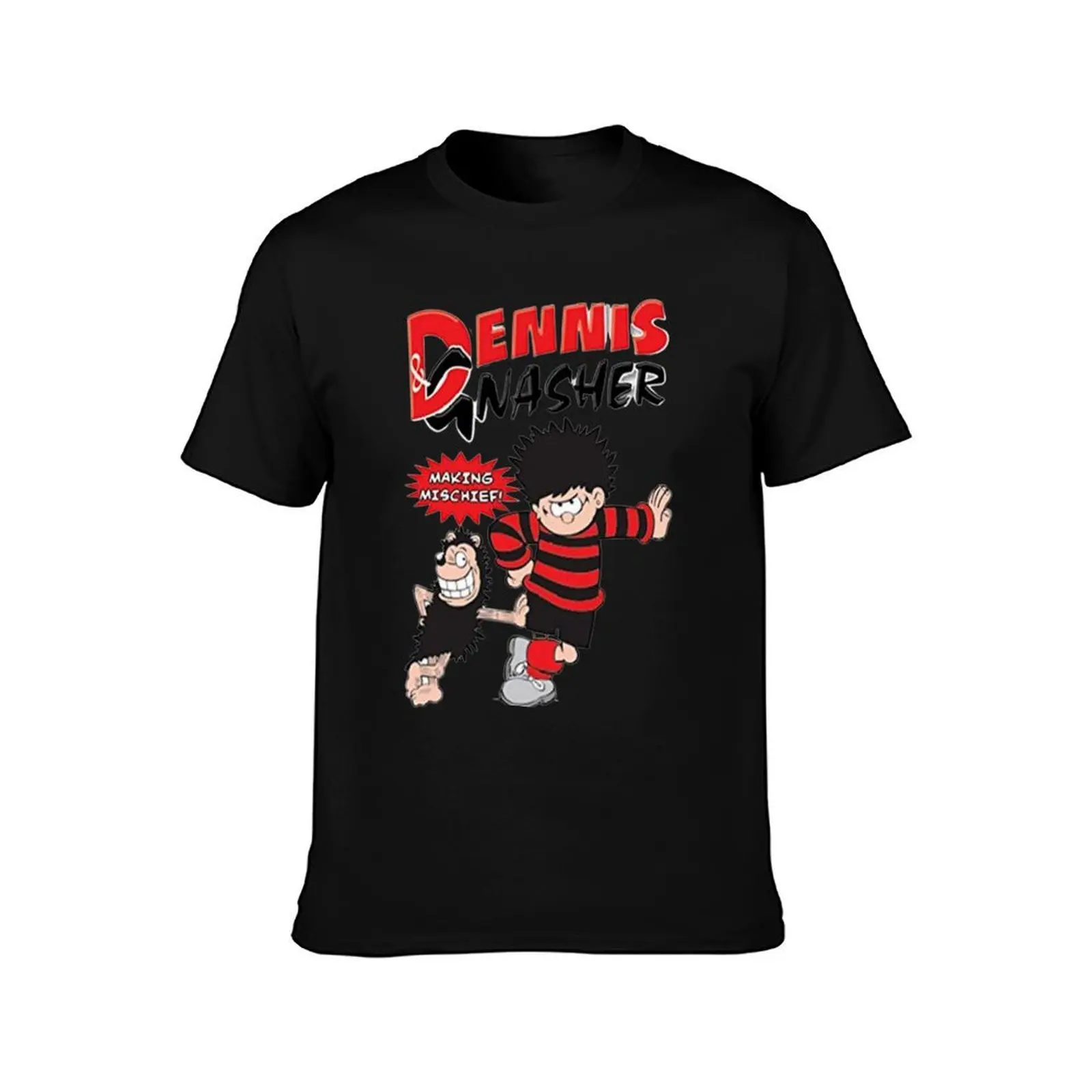 Making Mischief. Classic Dennis the menace and Gnasher, vintage style. T-Shirt, Summer Casual Cotton Tee, Vintage Graphic Print